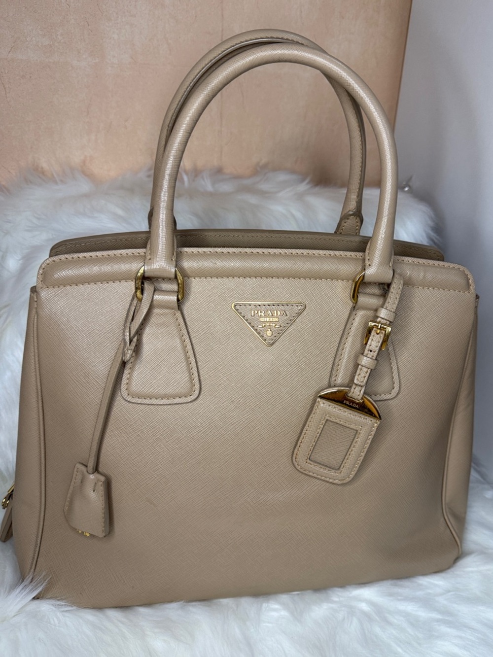 Prada Taupe Saffiano Leather Satchel - Prada